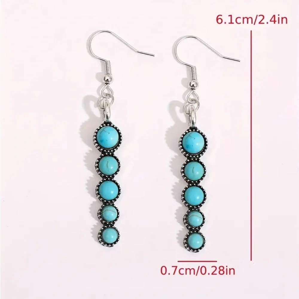 Drop Turquoise Earrings Dangle western earrings BOHO turquoise jewelry trendy - Picture 6 of 6